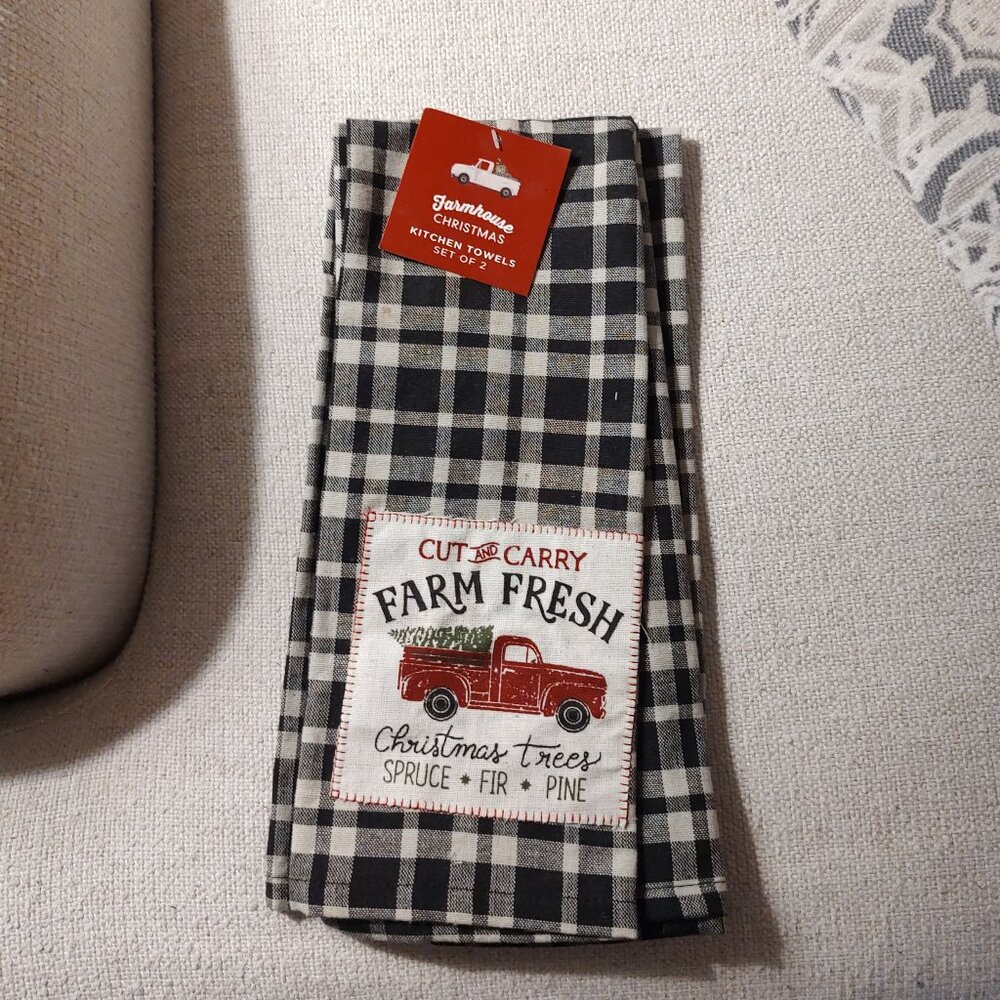 Farmhouse Christmas kitchen towels set of two